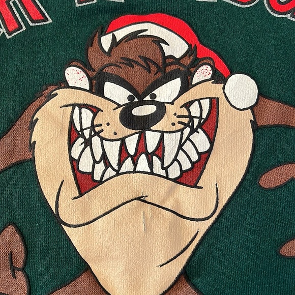 90s TAZ Christmas Sweatshirt Looney Tunes - Picture 4 of 7